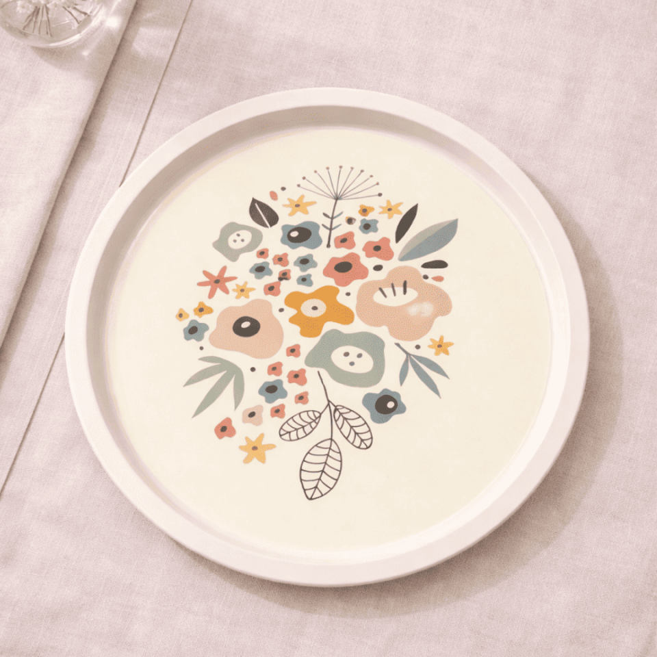 Sarkap Home Pastel Desen Metal Tepsi SoftÇiçekler