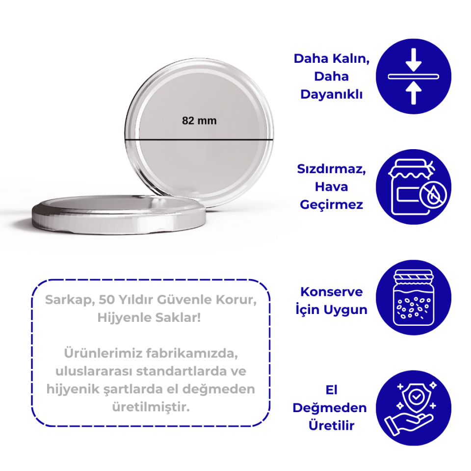 Sarkap 82 mm 31.500'lü Kavanoz Kapağı Silver