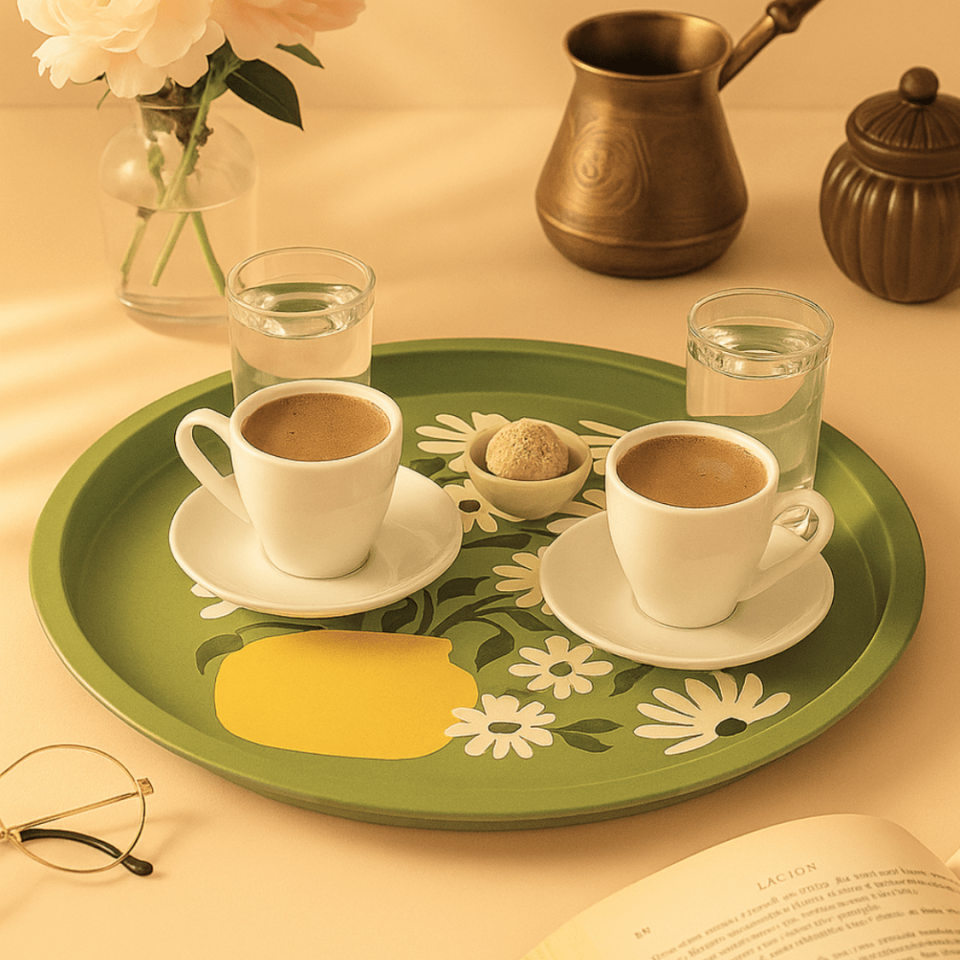 Sarkap Home Pastel Desen Metal Tepsi PapatyaYeşil