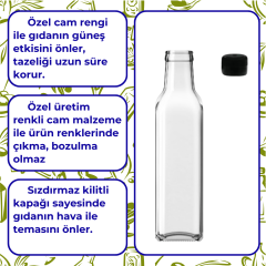 Sarkap 250 ml Marasca Kapaklı Şeffaf Cam Şişe Yağdanlık Akıtmasız Kapak