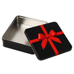 Sarkap Kurdeleli Metal Çikolata Kutusu 217x217x45 Siyah