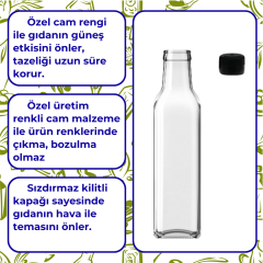 Sarkap 250 ml Marasca Kapaklı Şeffaf Cam Şişe Yağdanlık Akıtmalı Kapak