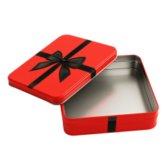 Sarkap Kurdeleli Metal Çikolata Kutusu 217x217x45 Kırmızı