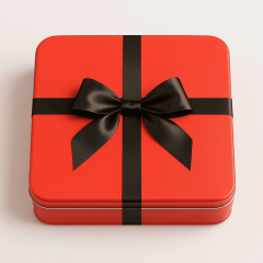 Sarkap Kurdeleli Metal Çikolata Kutusu 217x217x45 Kırmızı