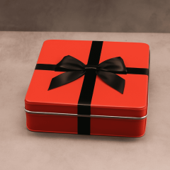 Sarkap Kurdeleli Metal Çikolata Kutusu 217x217x45 Kırmızı