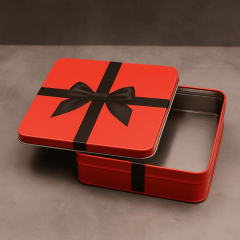 Sarkap Kurdeleli Metal Çikolata Kutusu 217x217x45 Kırmızı