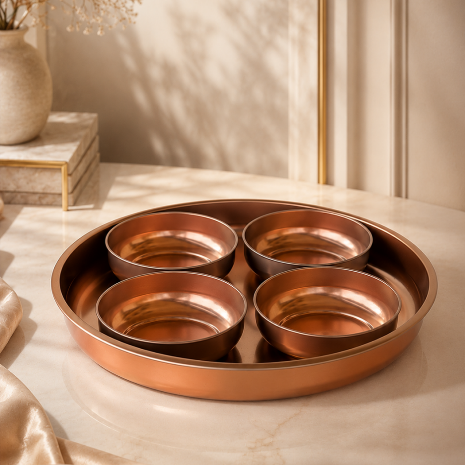 Sarkap Home 26 Cm Meyve Tabağı ve 4'lü Çerezlik Seti BRONZ