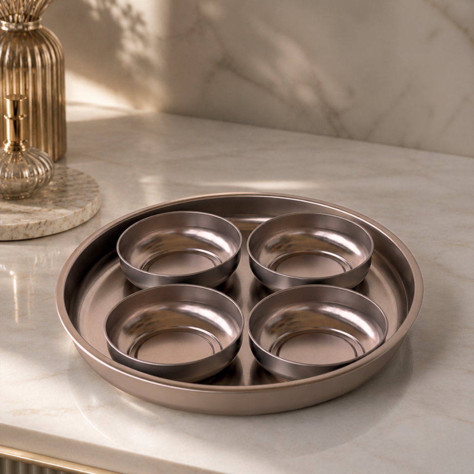 Sarkap Home 26 Cm Meyve Tabağı ve 4'lü Çerezlik Seti AçıkBronz