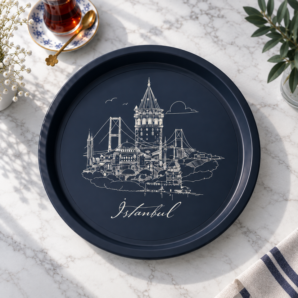 Sarkap Home 34 cm Metal Tepsi İstanbulLacivert