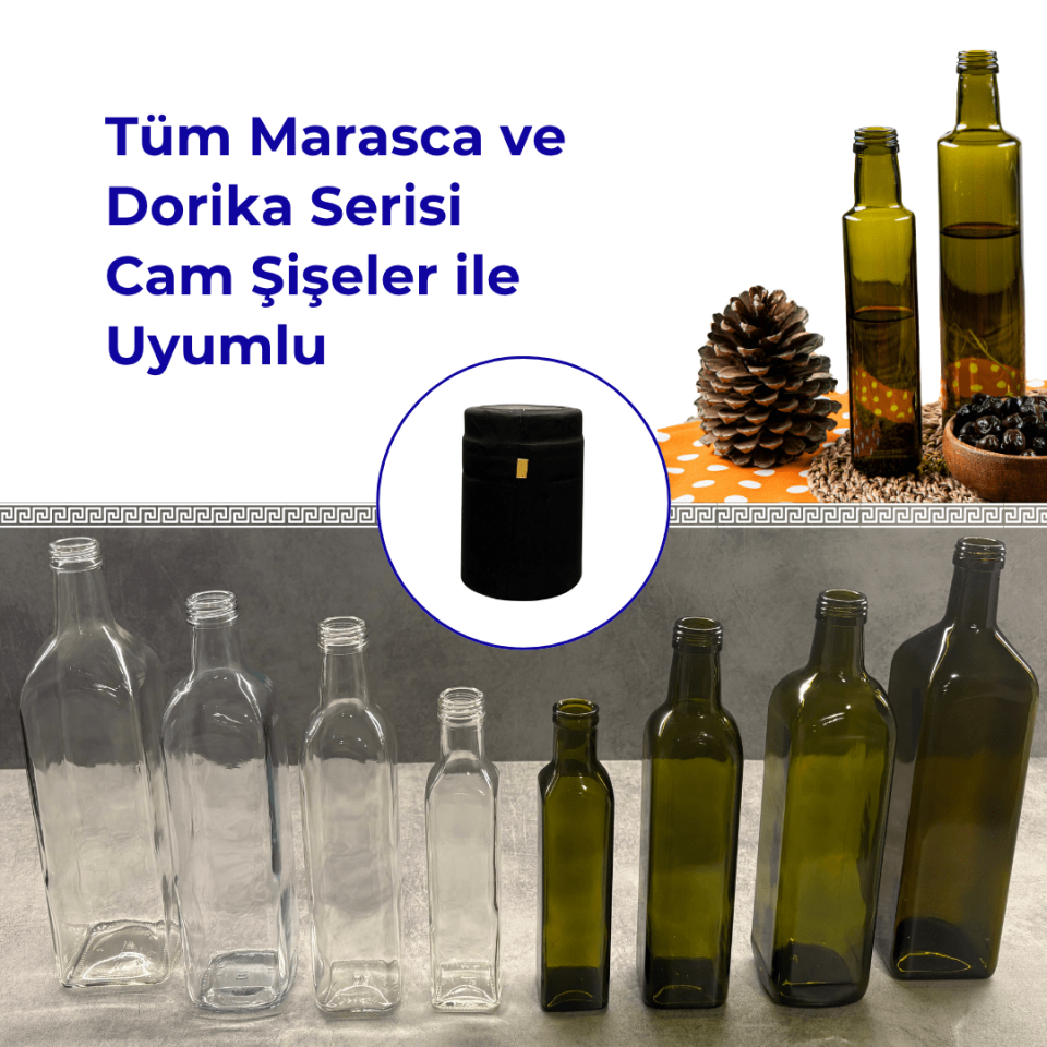 Sarkap 34 mm Mat Siyah Kapşon 83 Adet Paketli - Dorika, Marasca ve Galon Cam  Şişeler