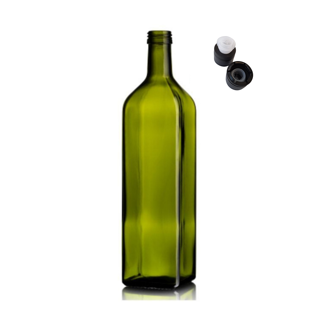 Sarkap 1000 ml Marasca Kapaklı Cam Zeytinyağı Şişesi Yağdanlık Akıtmalı Kapak