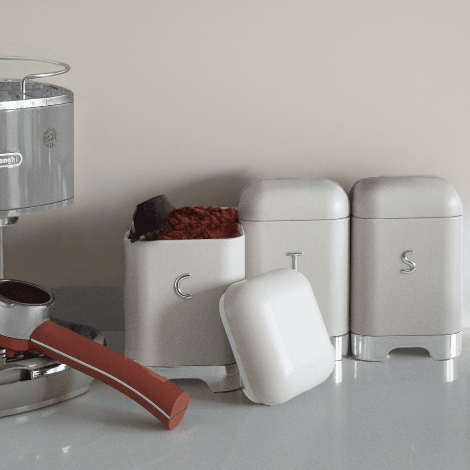Sarkap Home 1L Açık Gri Galvaniz 3'lü Tea Coffee Sugar Saklama Kutusu Seti-115x150 Krem