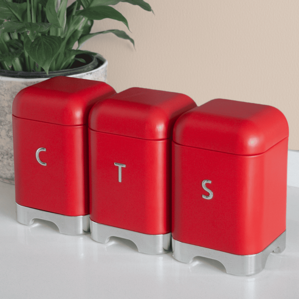 Sarkap Home 1L Açık Gri Galvaniz 3'lü Tea Coffee Sugar Saklama Kutusu Seti-115x150 Kırmızı