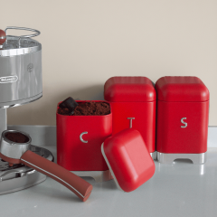 Sarkap Home 1L Açık Gri Galvaniz 3'lü Tea Coffee Sugar Saklama Kutusu Seti-115x150 Kırmızı