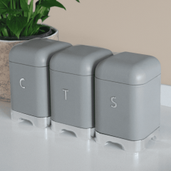 Sarkap Home 1L Açık Gri Galvaniz 3'lü Tea Coffee Sugar Saklama Kutusu Seti-115x150 Gri