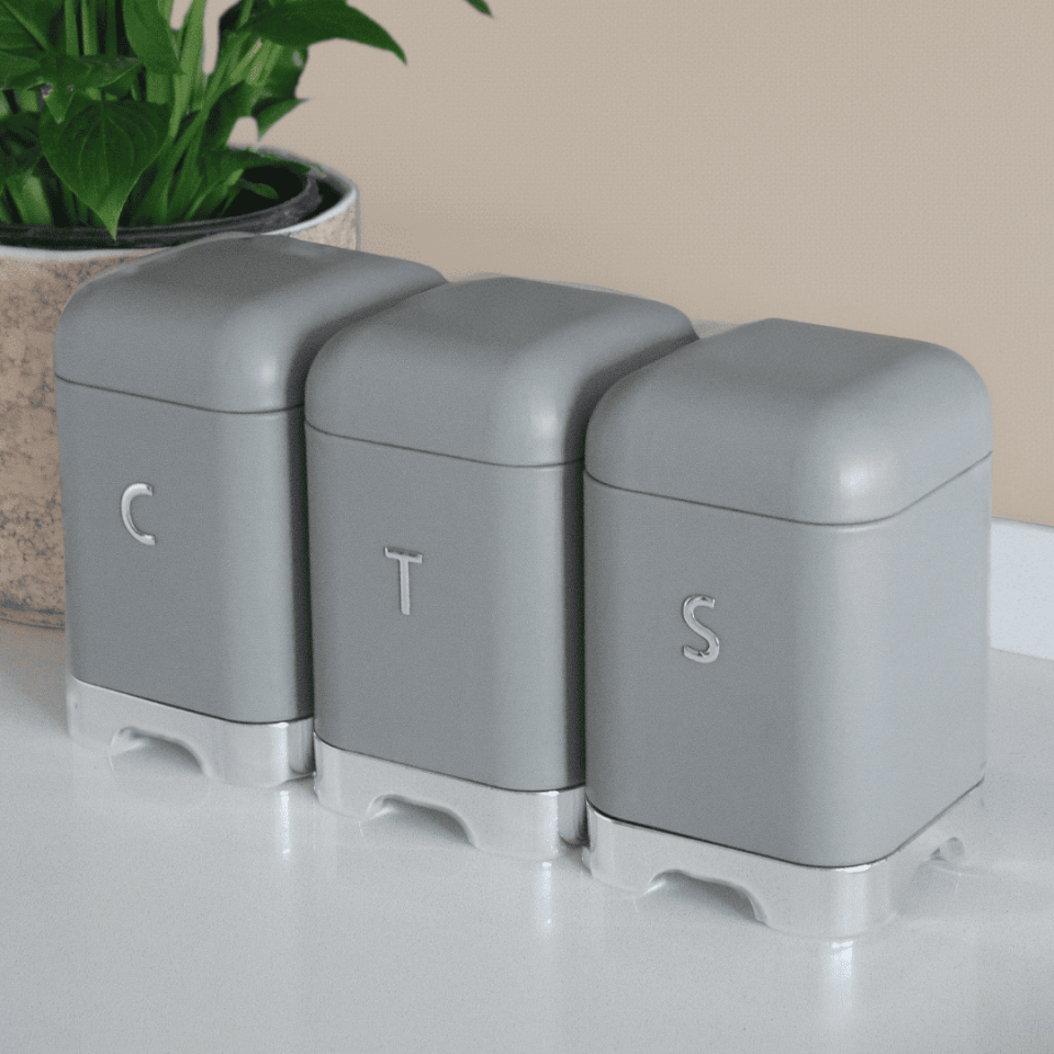 Sarkap Home 1L Açık Gri Galvaniz 3'lü Tea Coffee Sugar Saklama Kutusu Seti-115x150 GRİ