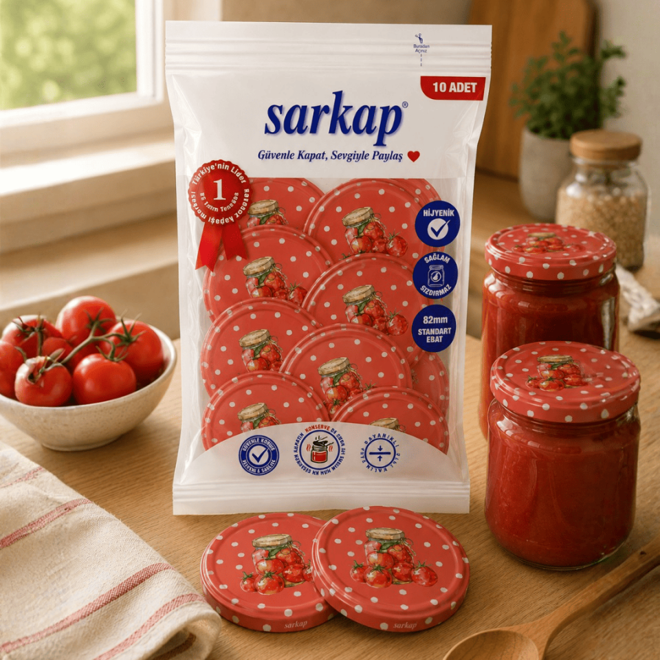 Hijyenik Paketli 10'lu 82 mm Kapak -  Domates Seri DomatesKavanozuKırmızı