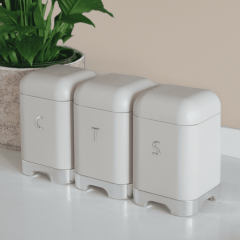 Sarkap Home 1L Açık Gri Galvaniz 3'lü Tea Coffee Sugar Saklama Kutusu Seti-115x150 Füme
