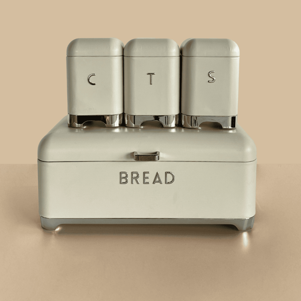 Sarkap Home Açık Gri Galvaniz Set-15,8L Büyük Boy Bread Ekmeklik & 1L 3'lü Tea Coffee Sugar Saklama Kutusu