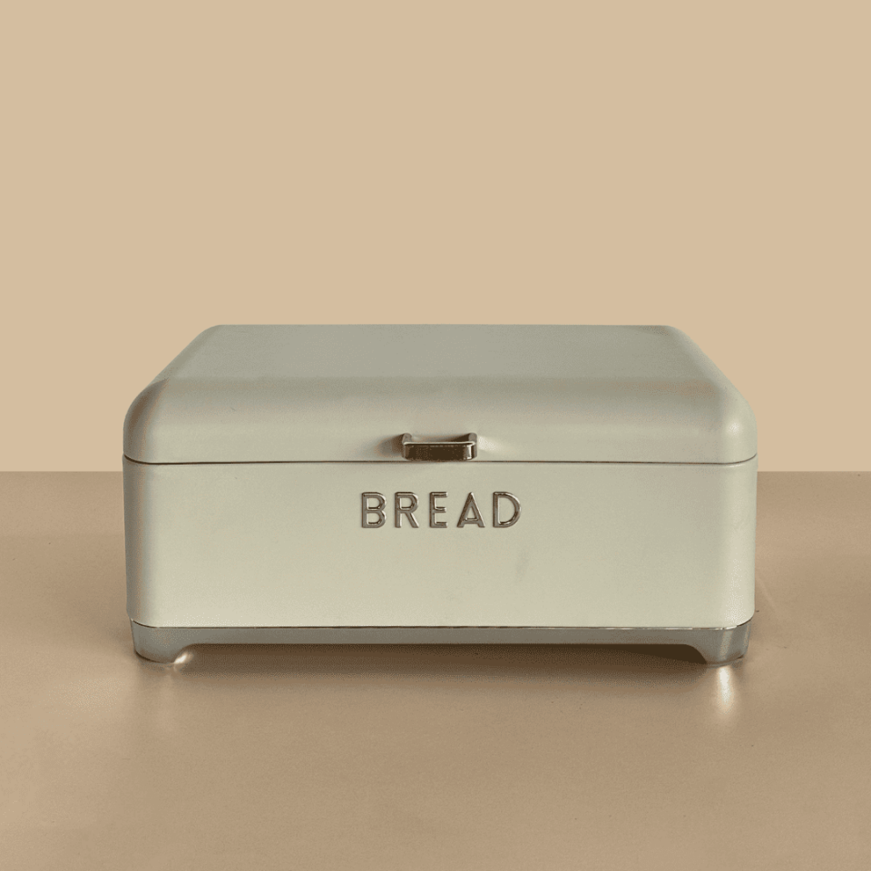 Sarkap Home Açık Gri Galvaniz Set-15,8L Büyük Boy Bread Ekmeklik & 1L 3'lü Tea Coffee Sugar Saklama Kutusu Krem