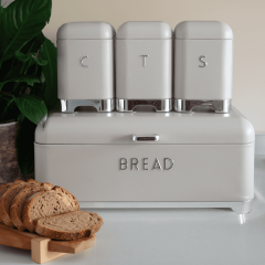 Sarkap Home Açık Gri Galvaniz Set-15,8L Büyük Boy Bread Ekmeklik & 1L 3'lü Tea Coffee Sugar Saklama Kutusu Füme
