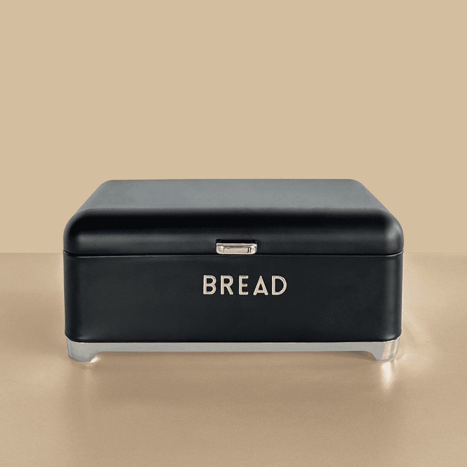 Sarkap Home Açık Gri Galvaniz Set-15,8L Büyük Boy Bread Ekmeklik & 1L 3'lü Tea Coffee Sugar Saklama Kutusu Siyah