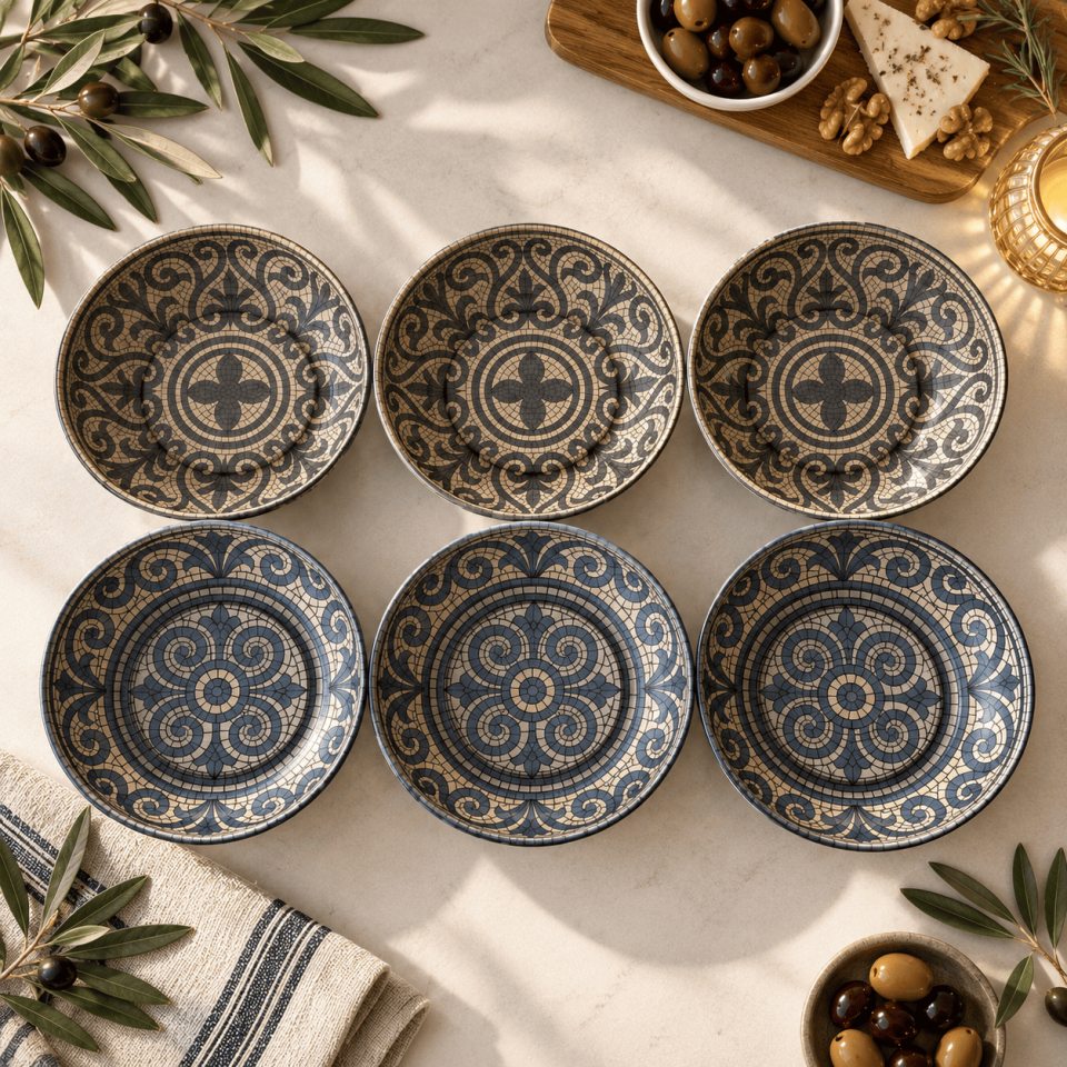 Sarkap Home 6'lı Dondurmalık ve Çerezlik Seti 10 cm Çap, 3.2 cm Yükseklik MaviMozaik
