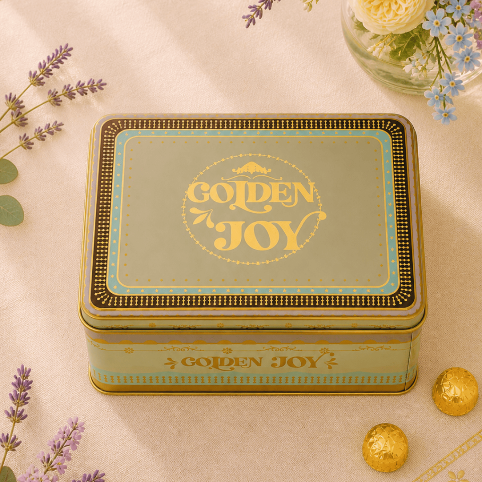 Sarkap Home 3,2 L Golden Joy Dekoratif Metal Saklama Kutusu 217x165x90mm