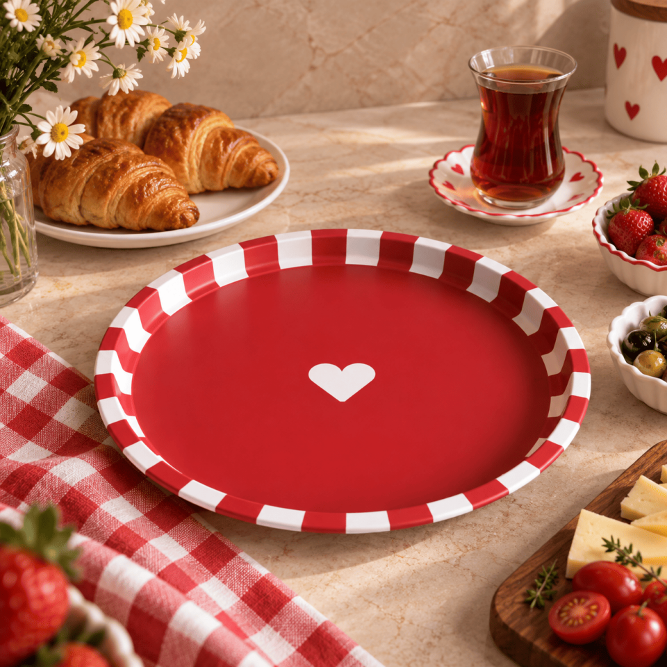 Sarkap Home 34 cm Metal Tepsi KırmızıKalp