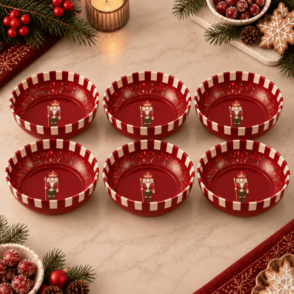 Sarkap Home 6'lı Dondurmalık ve Çerezlik Seti 10 cm Çap, 3.2 cm Yükseklik Nutcracker