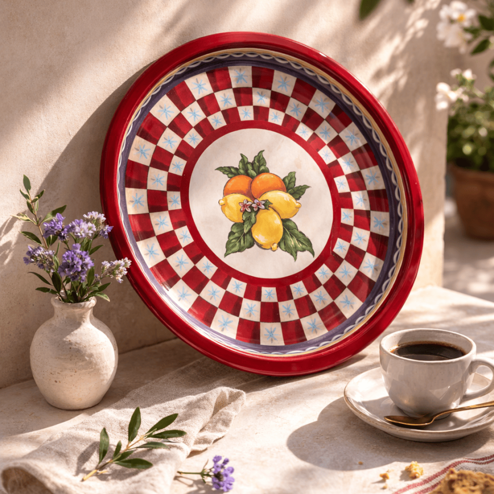 Sarkap Home 34 cm Metal Tepsi LemonDesignKırmızı
