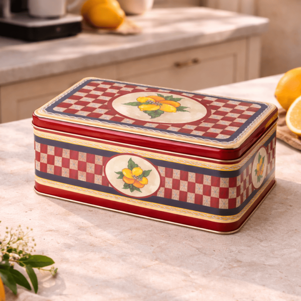 Sarkap Home 3,2 L Lemon Design Kırmızı Dekoratif Metal Saklama Kutusu 217x165x90mm