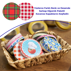 Hijyenik Paketli 10 Adet Kavanoz Kapağı Ekose Desenler 82 mm Kırmızı-Yeşil