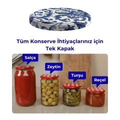 Hijyenik Paketli 10 Adet Kavanoz Kapağı 82 mm - Çini Çiçek Model