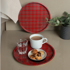 Sarkap Home 24 cm 2'li Yuvarlak Sunumluk Tepsi KırmızıEkose