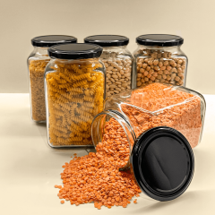 Sarkap 5'li 1000 ml Kapaklı Köşeli Cam Kavanoz Siyah