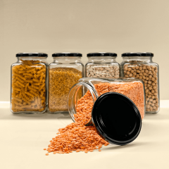 Sarkap 5'li 1000 ml Kapaklı Köşeli Cam Kavanoz Siyah