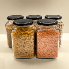 Sarkap 5'li 1000 ml Kapaklı Köşeli Cam Kavanoz Siyah