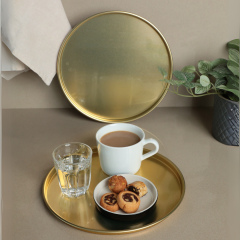 Sarkap Home 24 cm 2'li Yuvarlak Sunumluk Tepsi Gold