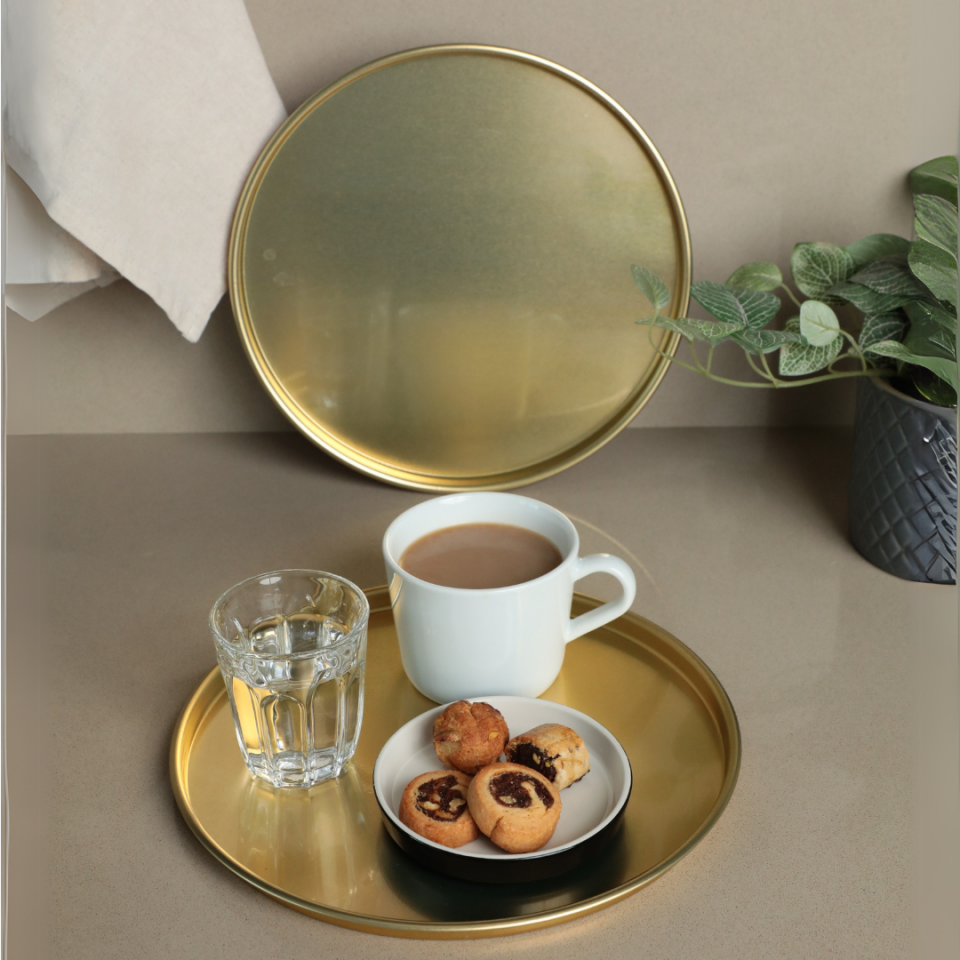 Sarkap Home 24 cm 2'li Yuvarlak Sunumluk Tepsi Gold
