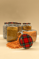 Sarkap 5'li 1000 ml Kapaklı Köşeli Cam Kavanoz Kırmızı Yeşil Ekose