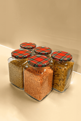 Sarkap 5'li 1000 ml Kapaklı Köşeli Cam Kavanoz Kırmızı Yeşil Ekose