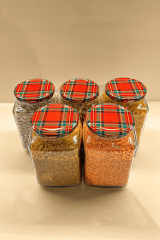 Sarkap 5'li 1000 ml Kapaklı Köşeli Cam Kavanoz Kırmızı Yeşil Ekose