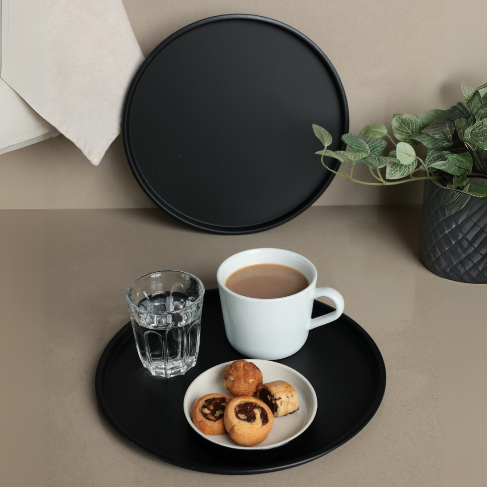Sarkap Home 24 cm 2'li Yuvarlak Sunumluk Tepsi Siyah