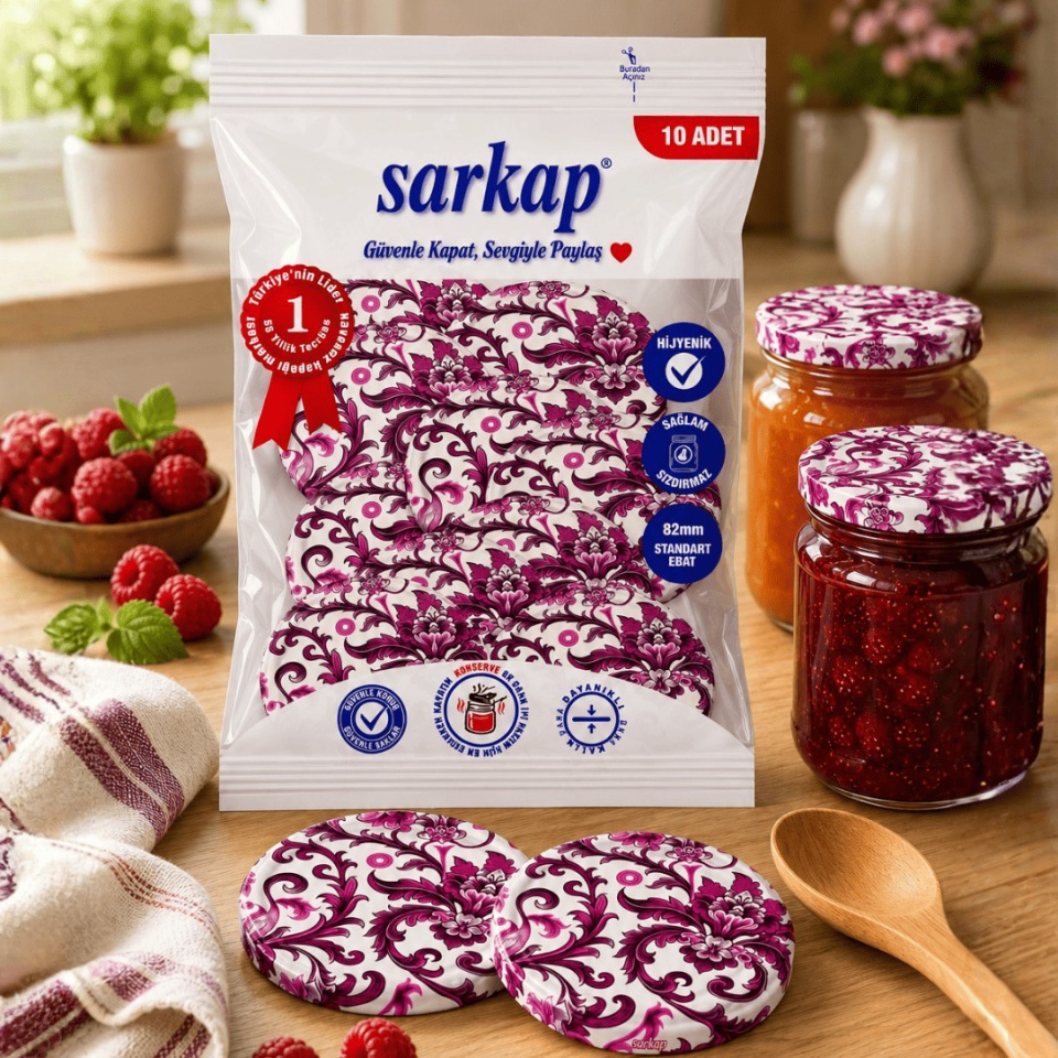 Hijyenik Paketli 10 Adet Kavanoz Kapağı Çini Desenler 82 mm Mor