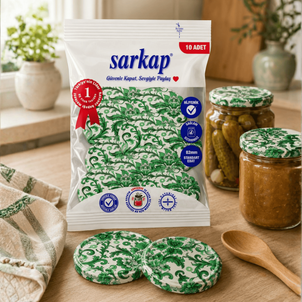 Hijyenik Paketli 10 Adet Kavanoz Kapağı Çini Desenler 82 mm Yeşil