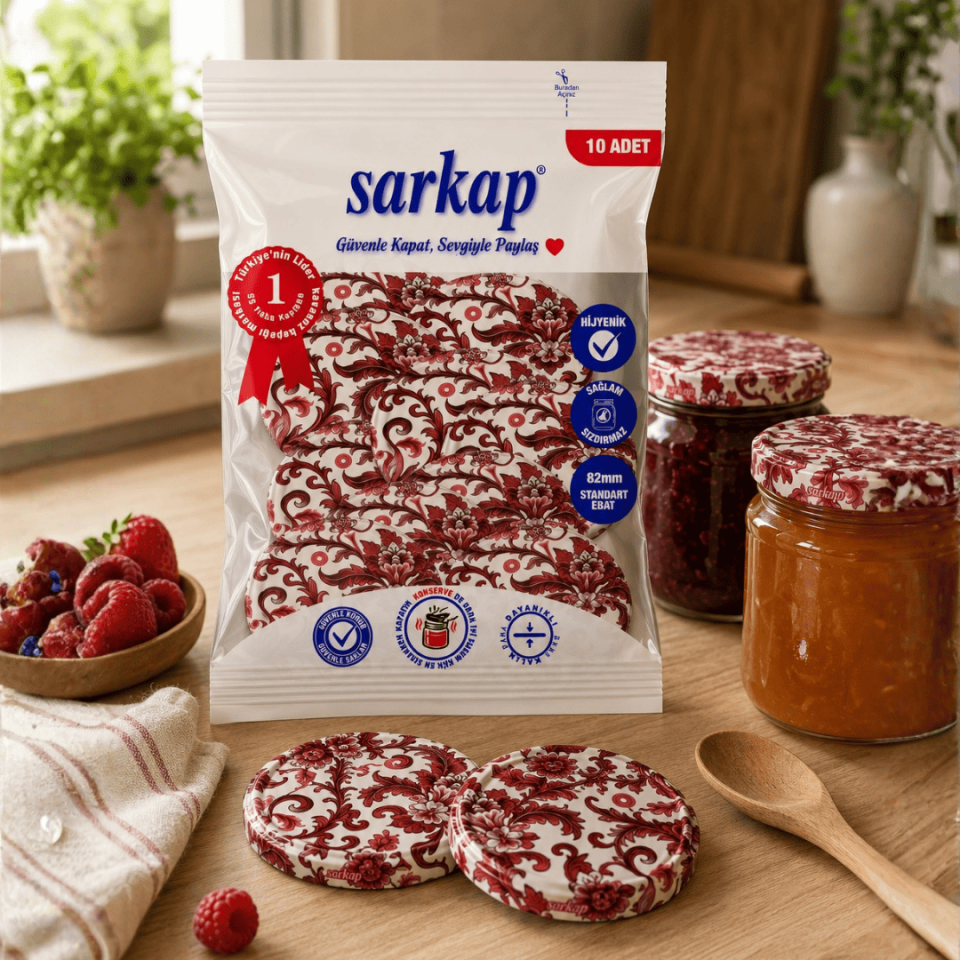 Hijyenik Paketli 10 Adet Kavanoz Kapağı Çini Desenler 82 mm BORDO