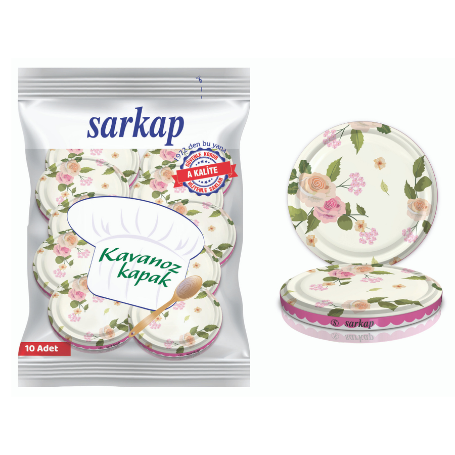 Hijyenik Paketli 10 Adet Kavanoz Kapağı Çiçek Desenler 82 mm