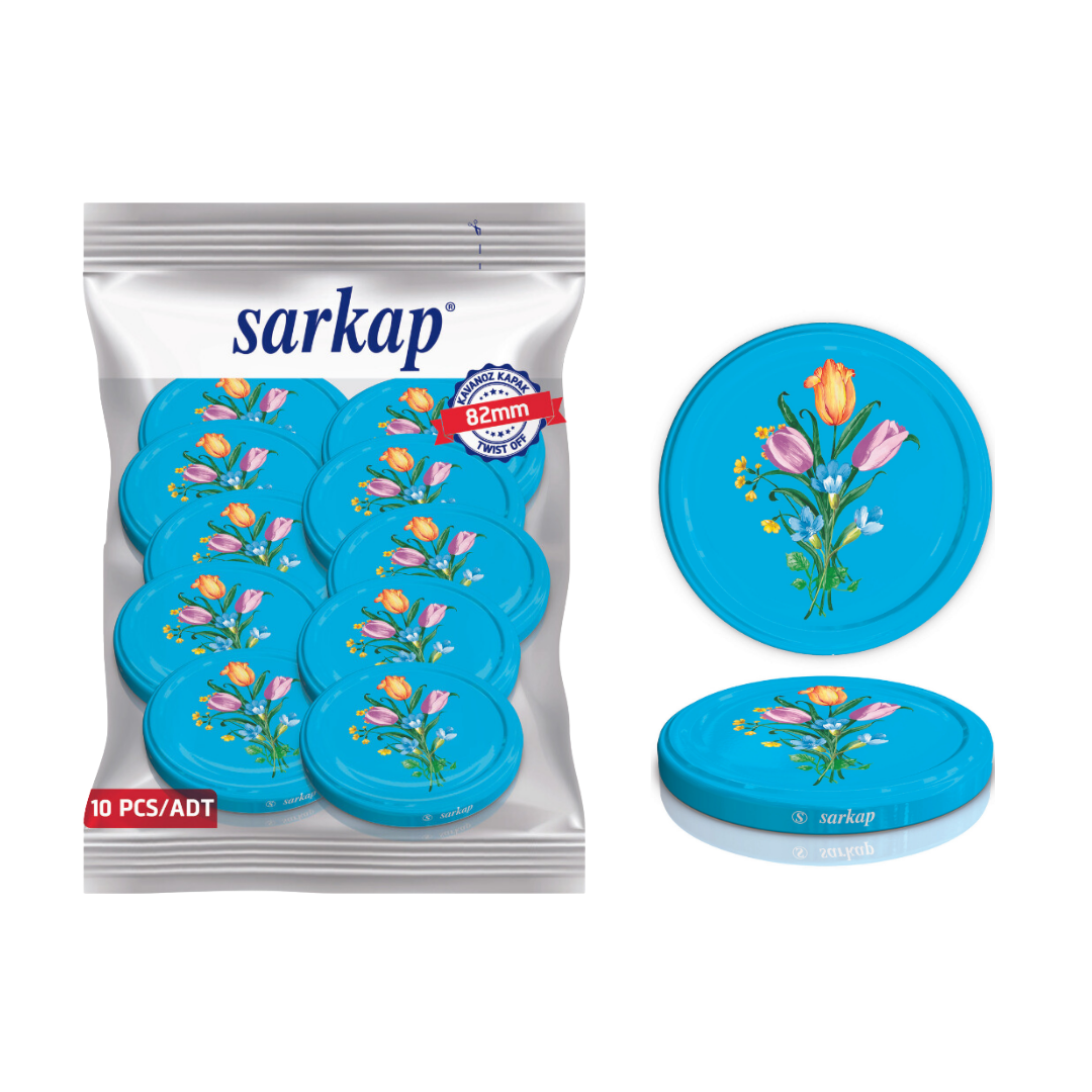 Hijyenik Paketli 10 Adet Kavanoz Kapağı Çiçek Desenler 82 mm Mavi