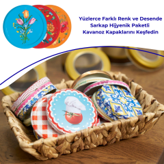 Hijyenik Paketli 10 Adet Kavanoz Kapağı Çiçek Desenler 82 mm BORDO